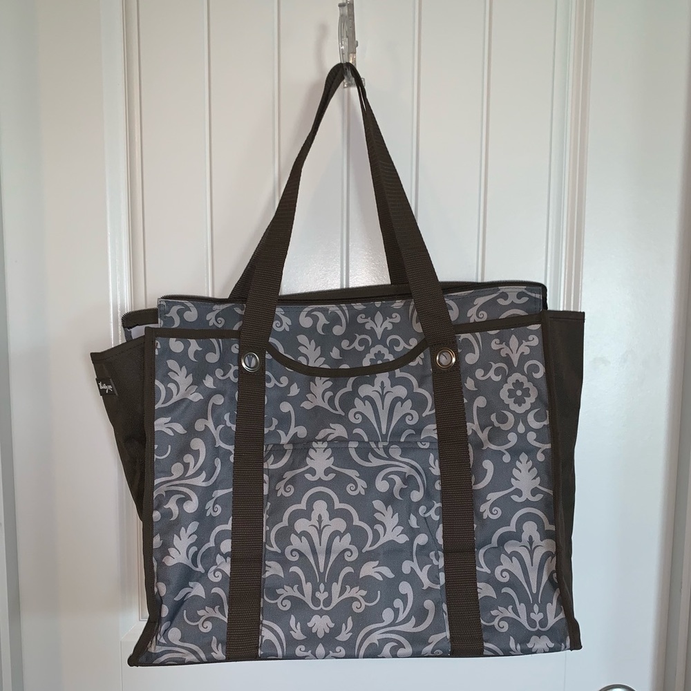 thirty-one Gray and Cream Damask Tote